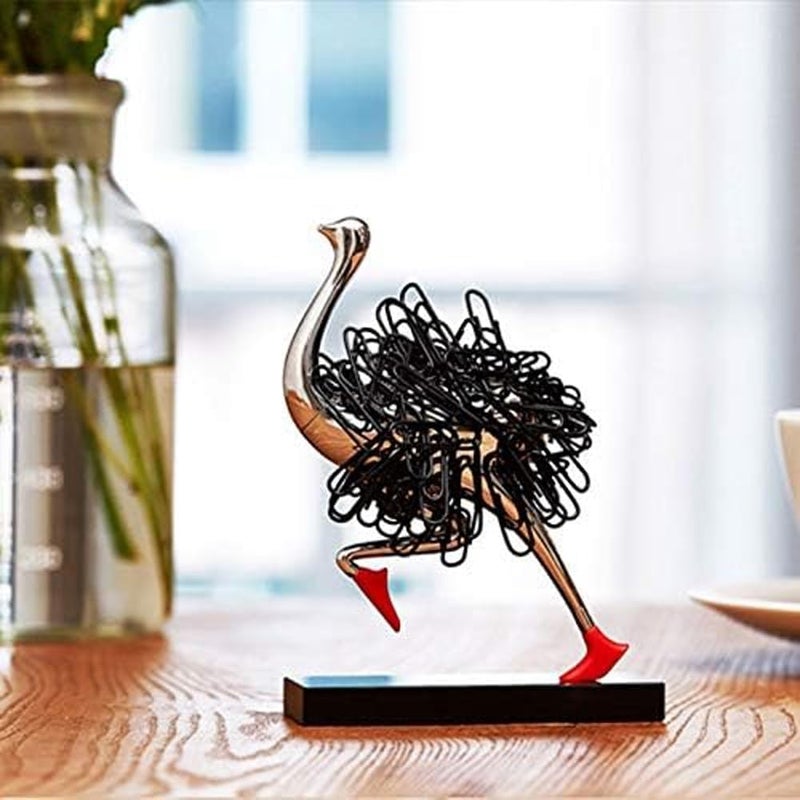 EHERDM Running Ostrich Magnetic Paperclip Holder Funny Office Desk Decor Decorative Jewelry Storage Dispenser Silver Creative Small Gifts for Friends Coworkers - Image 3